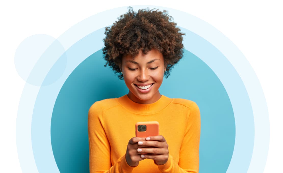 A short-haired woman, pleased with the results after looking up an unknown number on PeopleWin.